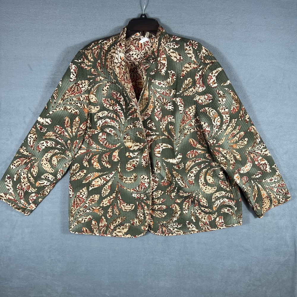 Alfred Dunner Womens Jacket 18W Green Floral Reversible Quilted Vintage Y2K